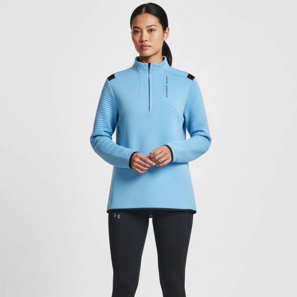 Under Armour Woman's Quarter Zip Woman's Coldgear Blue Medium Long Sleeve Top - Picture 1 of 9